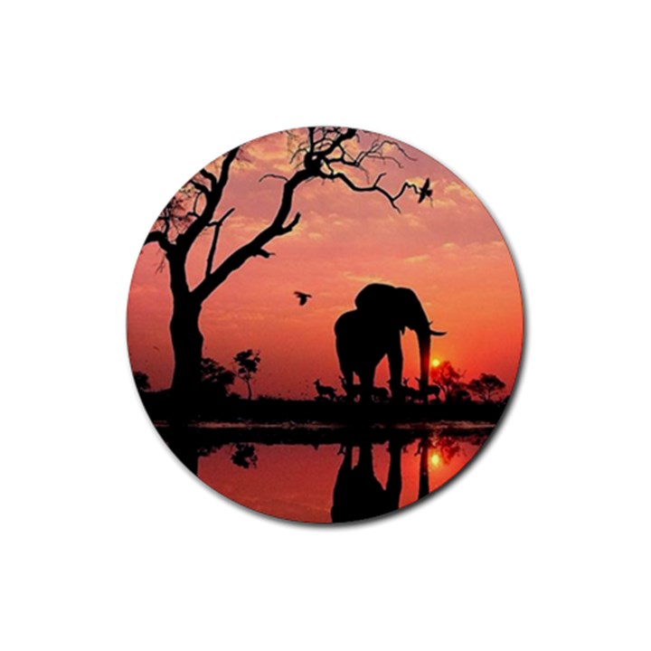 Elephant Landscape Tree Africa Sunset Safari Wild Rubber Coaster (Round)