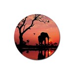 Elephant Landscape Tree Africa Sunset Safari Wild Rubber Round Coaster (4 pack) Front