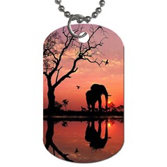 Elephant Landscape Tree Africa Sunset Safari Wild Dog Tag (one Side) by Jatiart