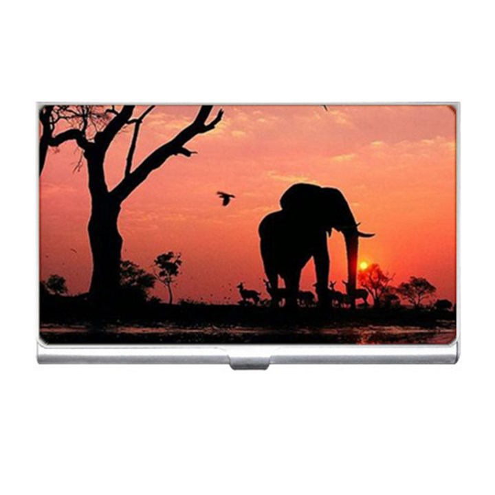 Elephant Landscape Tree Africa Sunset Safari Wild Business Card Holder