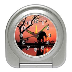 Elephant Landscape Tree Africa Sunset Safari Wild Travel Alarm Clock by Jatiart