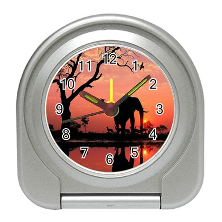 Elephant Landscape Tree Africa Sunset Safari Wild Travel Alarm Clock