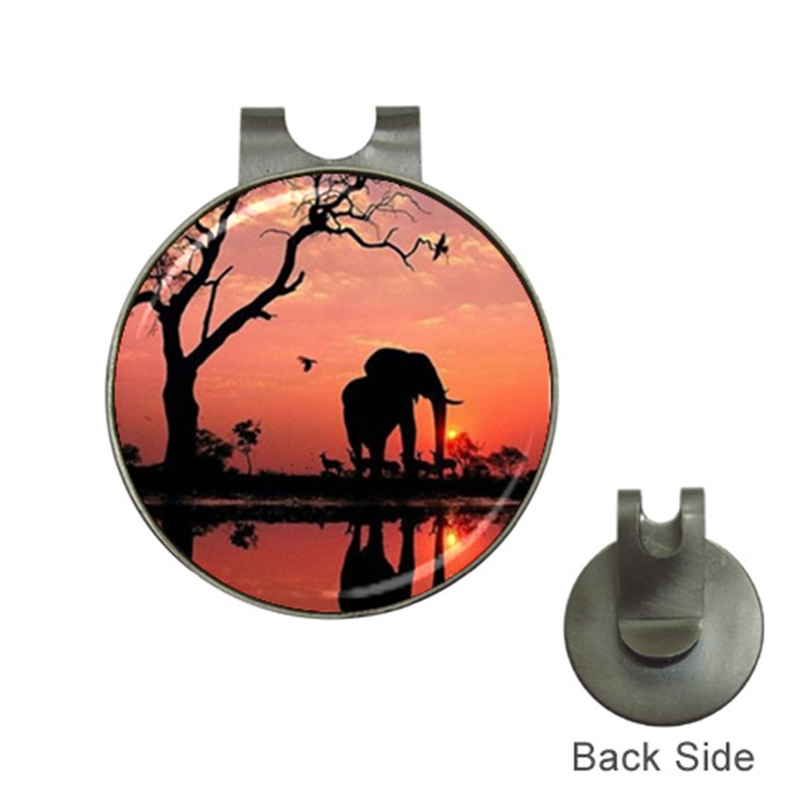 Elephant Landscape Tree Africa Sunset Safari Wild Hat Clips with Golf Markers