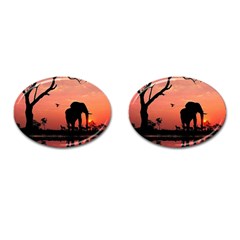 Elephant Landscape Tree Africa Sunset Safari Wild Cufflinks (oval) by Jatiart