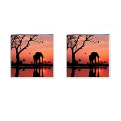 Elephant Landscape Tree Africa Sunset Safari Wild Cufflinks (square) by Jatiart