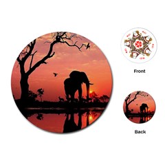 Elephant Landscape Tree Africa Sunset Safari Wild Playing Cards Single Design (round)