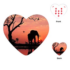 Elephant Landscape Tree Africa Sunset Safari Wild Playing Cards Single Design (heart)