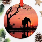 Elephant Landscape Tree Africa Sunset Safari Wild Round Ornament (Two Sides) Front