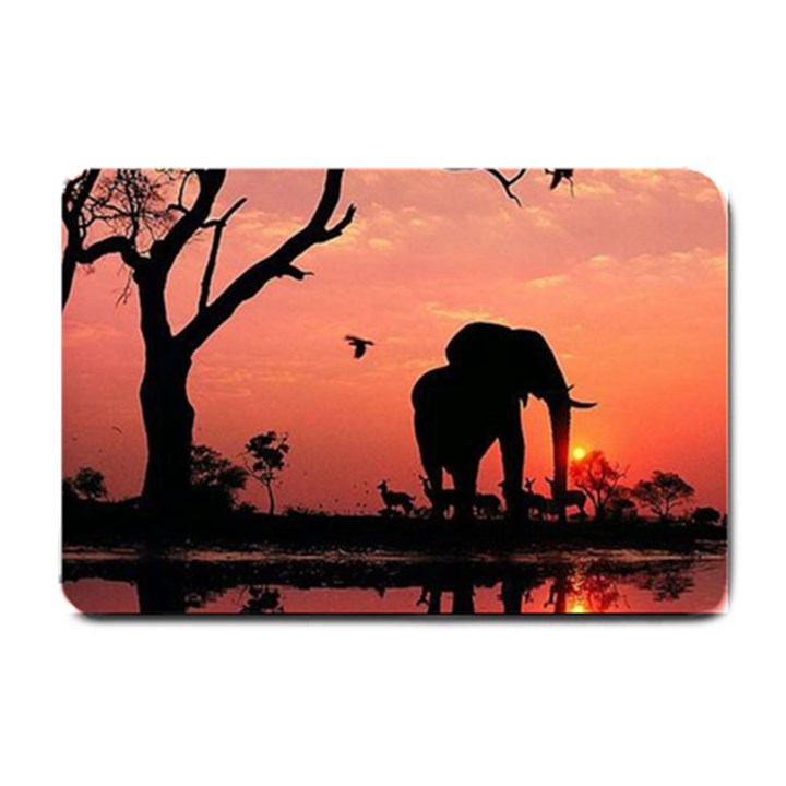 Elephant Landscape Tree Africa Sunset Safari Wild Small Doormat