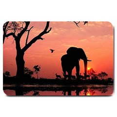 Elephant Landscape Tree Africa Sunset Safari Wild Large Doormat by Jatiart