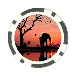 Elephant Landscape Tree Africa Sunset Safari Wild Poker Chip Card Guard by Jatiart