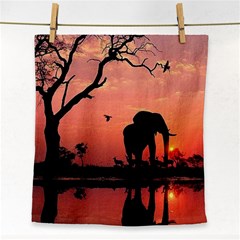 Elephant Landscape Tree Africa Sunset Safari Wild Face Towel by Jatiart