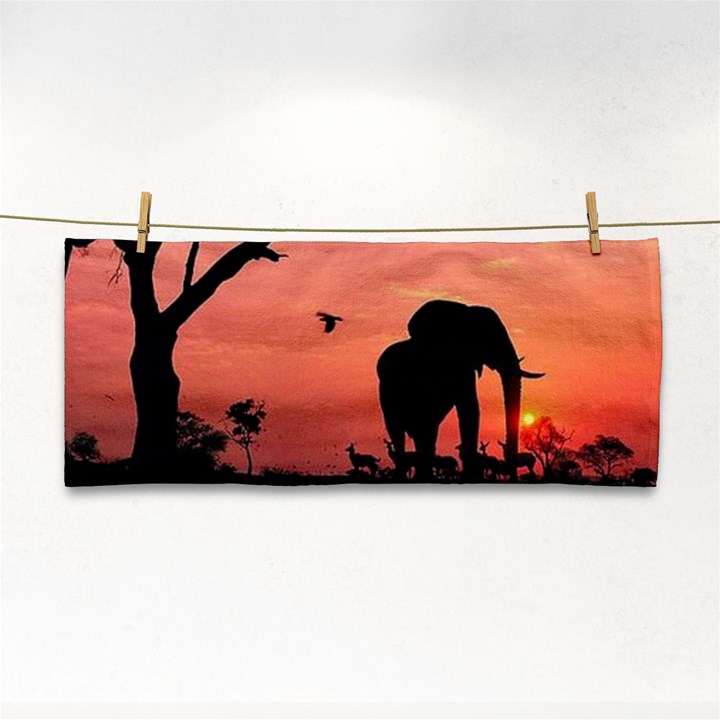 Elephant Landscape Tree Africa Sunset Safari Wild Hand Towel