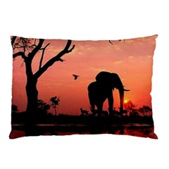 Elephant Landscape Tree Africa Sunset Safari Wild Pillow Case by Jatiart