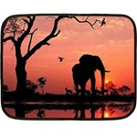 Elephant Landscape Tree Africa Sunset Safari Wild Two Sides Fleece Blanket (Mini) 35 x27  Blanket Front