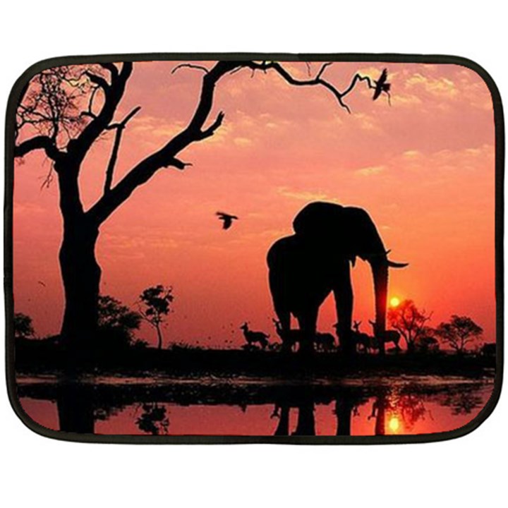 Elephant Landscape Tree Africa Sunset Safari Wild Two Sides Fleece Blanket (Mini)