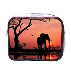 Elephant Landscape Tree Africa Sunset Safari Wild Mini Toiletries Bag (one Side) by Jatiart