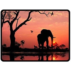 Elephant Landscape Tree Africa Sunset Safari Wild Fleece Blanket (large) by Jatiart