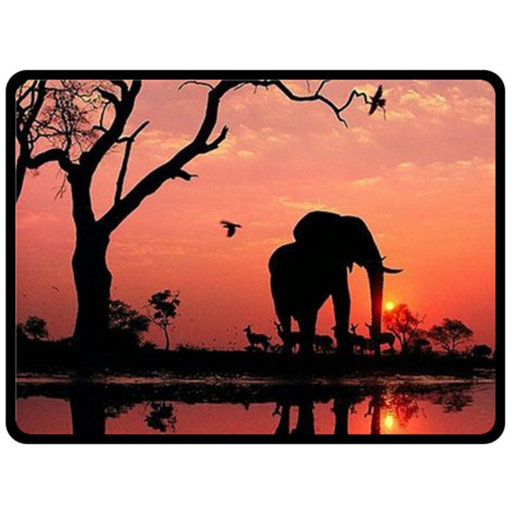 Elephant Landscape Tree Africa Sunset Safari Wild Fleece Blanket (Large)