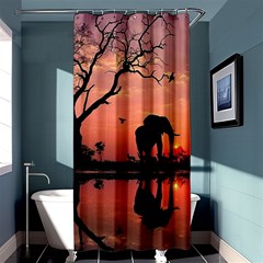 Elephant Landscape Tree Africa Sunset Safari Wild Shower Curtain 36  X 72  (stall)  by Jatiart