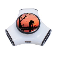 Elephant Landscape Tree Africa Sunset Safari Wild 3-port Usb Hub by Jatiart