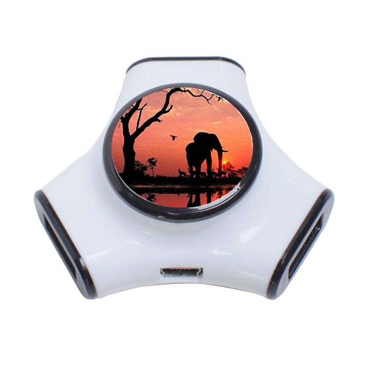 Elephant Landscape Tree Africa Sunset Safari Wild 3-Port USB Hub