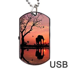 Elephant Landscape Tree Africa Sunset Safari Wild Dog Tag Usb Flash (one Side) by Jatiart