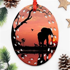 Elephant Landscape Tree Africa Sunset Safari Wild Oval Filigree Ornament (two Sides)