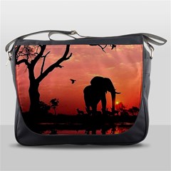 Elephant Landscape Tree Africa Sunset Safari Wild Messenger Bag by Jatiart