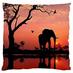 Elephant Landscape Tree Africa Sunset Safari Wild Large Cushion Case (one Side) by Jatiart