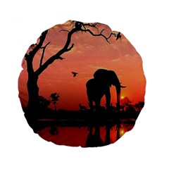 Elephant Landscape Tree Africa Sunset Safari Wild Standard 15  Premium Round Cushions by Jatiart