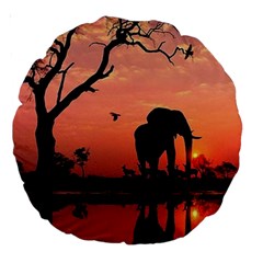 Elephant Landscape Tree Africa Sunset Safari Wild Large 18  Premium Round Cushions by Jatiart