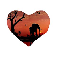 Elephant Landscape Tree Africa Sunset Safari Wild Standard 16  Premium Heart Shape Cushions by Jatiart