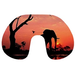 Elephant Landscape Tree Africa Sunset Safari Wild Travel Neck Pillow by Jatiart