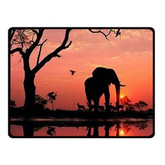 Elephant Landscape Tree Africa Sunset Safari Wild Two Sides Fleece Blanket (small) by Jatiart