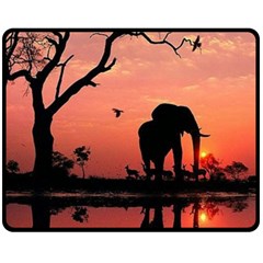 Elephant Landscape Tree Africa Sunset Safari Wild Two Sides Fleece Blanket (medium) by Jatiart