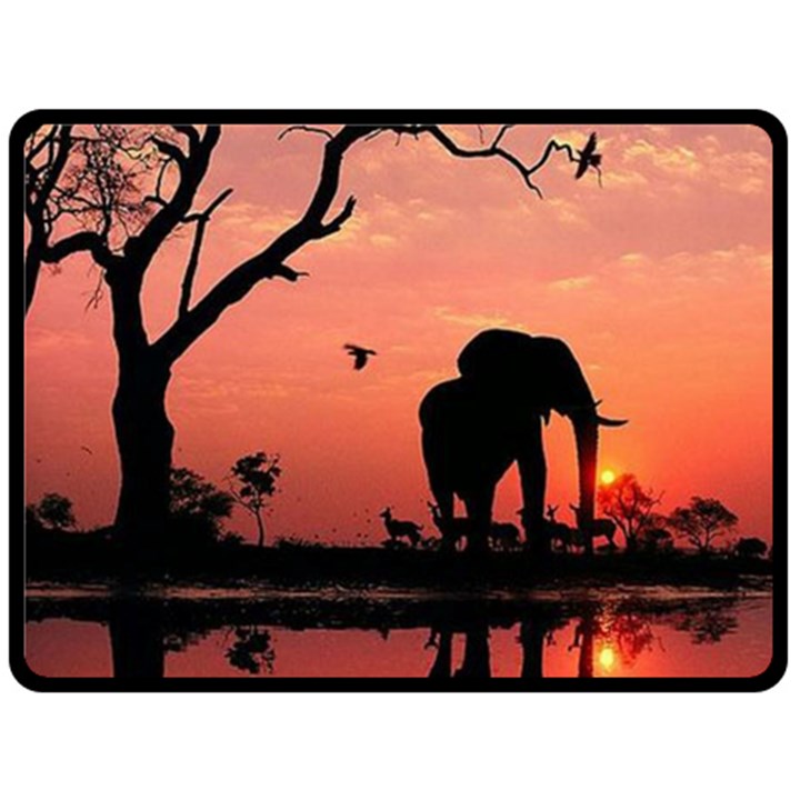 Elephant Landscape Tree Africa Sunset Safari Wild Two Sides Fleece Blanket (Large)