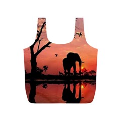 Elephant Landscape Tree Africa Sunset Safari Wild Full Print Recycle Bag (s) by Jatiart