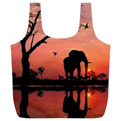 Elephant Landscape Tree Africa Sunset Safari Wild Full Print Recycle Bag (xl) by Jatiart