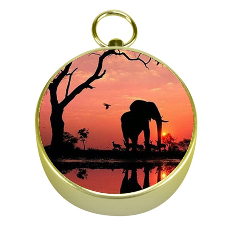 Elephant Landscape Tree Africa Sunset Safari Wild Gold Compasses