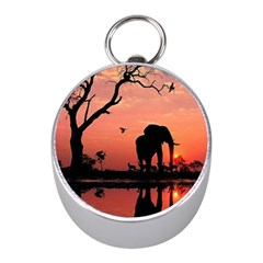 Elephant Landscape Tree Africa Sunset Safari Wild Mini Silver Compasses by Jatiart