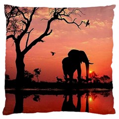 Elephant Landscape Tree Africa Sunset Safari Wild Large Premium Plush Fleece Cushion Case (one Side) by Jatiart