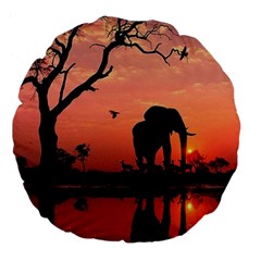 Elephant Landscape Tree Africa Sunset Safari Wild Large 18  Premium Flano Round Cushions by Jatiart