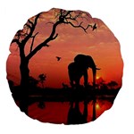 Elephant Landscape Tree Africa Sunset Safari Wild Large 18  Premium Flano Round Cushions Front