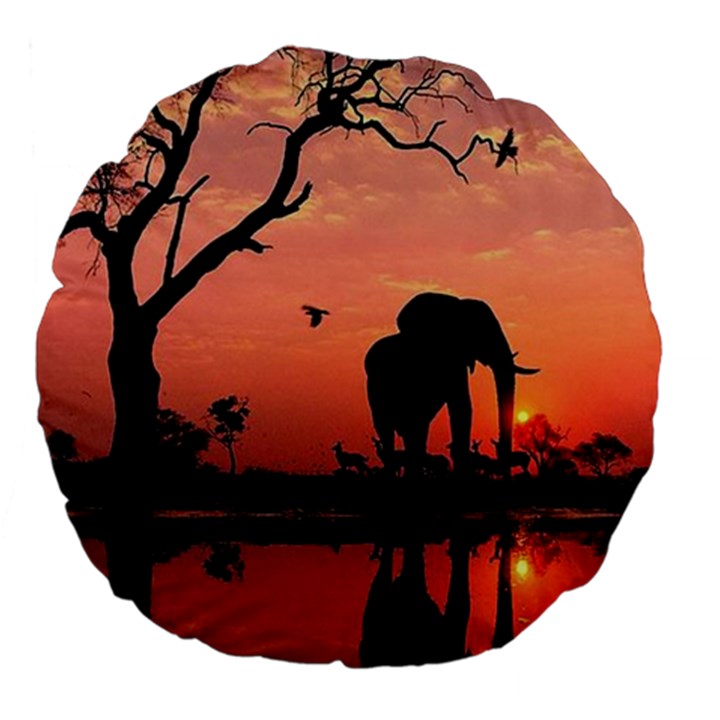 Elephant Landscape Tree Africa Sunset Safari Wild Large 18  Premium Flano Round Cushions