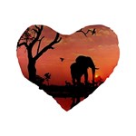 Elephant Landscape Tree Africa Sunset Safari Wild Standard 16  Premium Flano Heart Shape Cushions Back