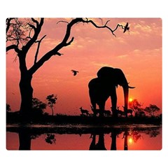 Elephant Landscape Tree Africa Sunset Safari Wild Two Sides Premium Plush Fleece Blanket (small) by Jatiart