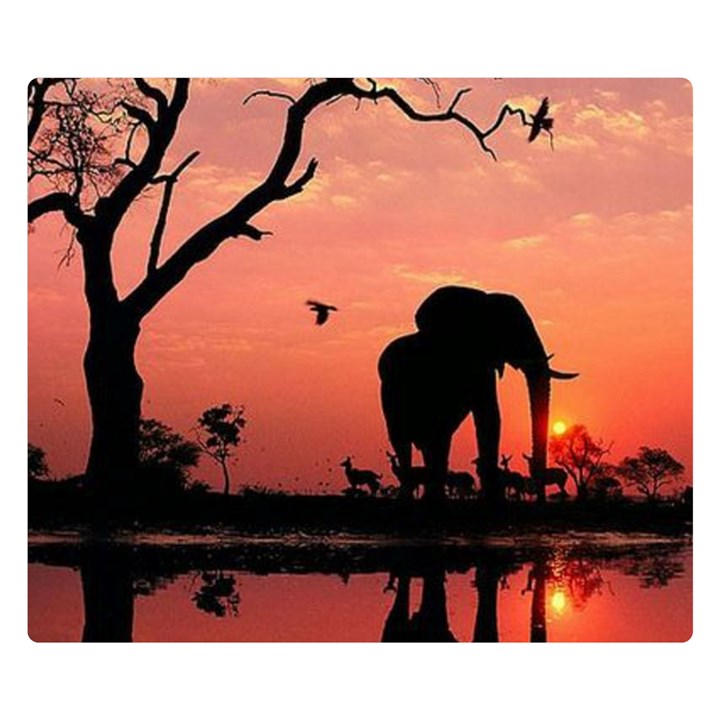 Elephant Landscape Tree Africa Sunset Safari Wild Two Sides Premium Plush Fleece Blanket (Small)