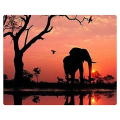 Elephant Landscape Tree Africa Sunset Safari Wild Two Sides Premium Plush Fleece Blanket (medium) by Jatiart