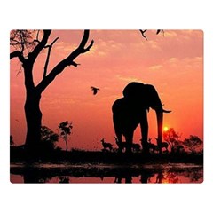 Elephant Landscape Tree Africa Sunset Safari Wild Two Sides Premium Plush Fleece Blanket (large) by Jatiart